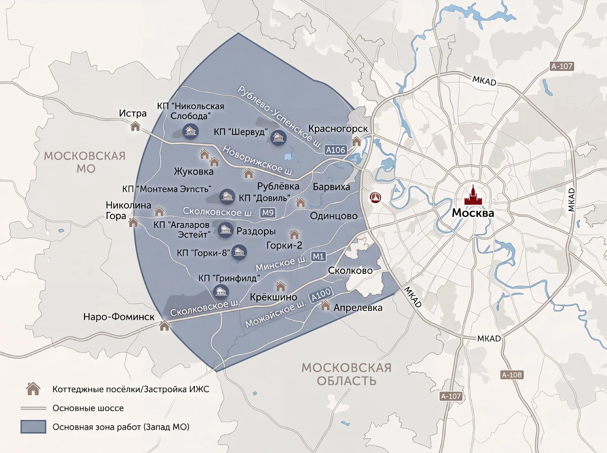 Зона работ — западное Подмосковье